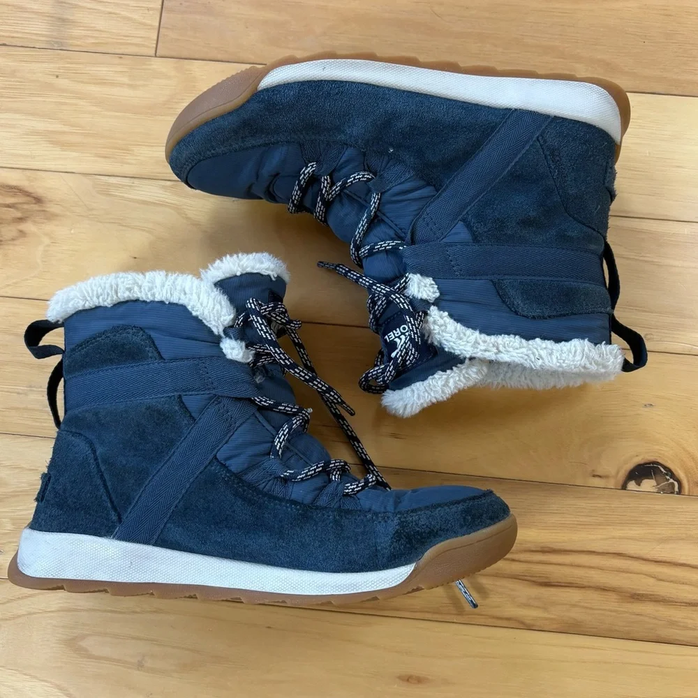 SOREL Whitney Flurry II Snow Boots Womens Sz 7 Navy Waterproof Ankle Bootie